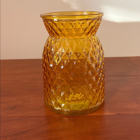 Source Unknown Other - Amber Glass Vase | Diamond Cut Pattern | Mid-Century Style Decor
